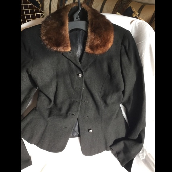 Vintage MINK FUR Collar PEPLUM JACKET S/M - Picture 12 of 15